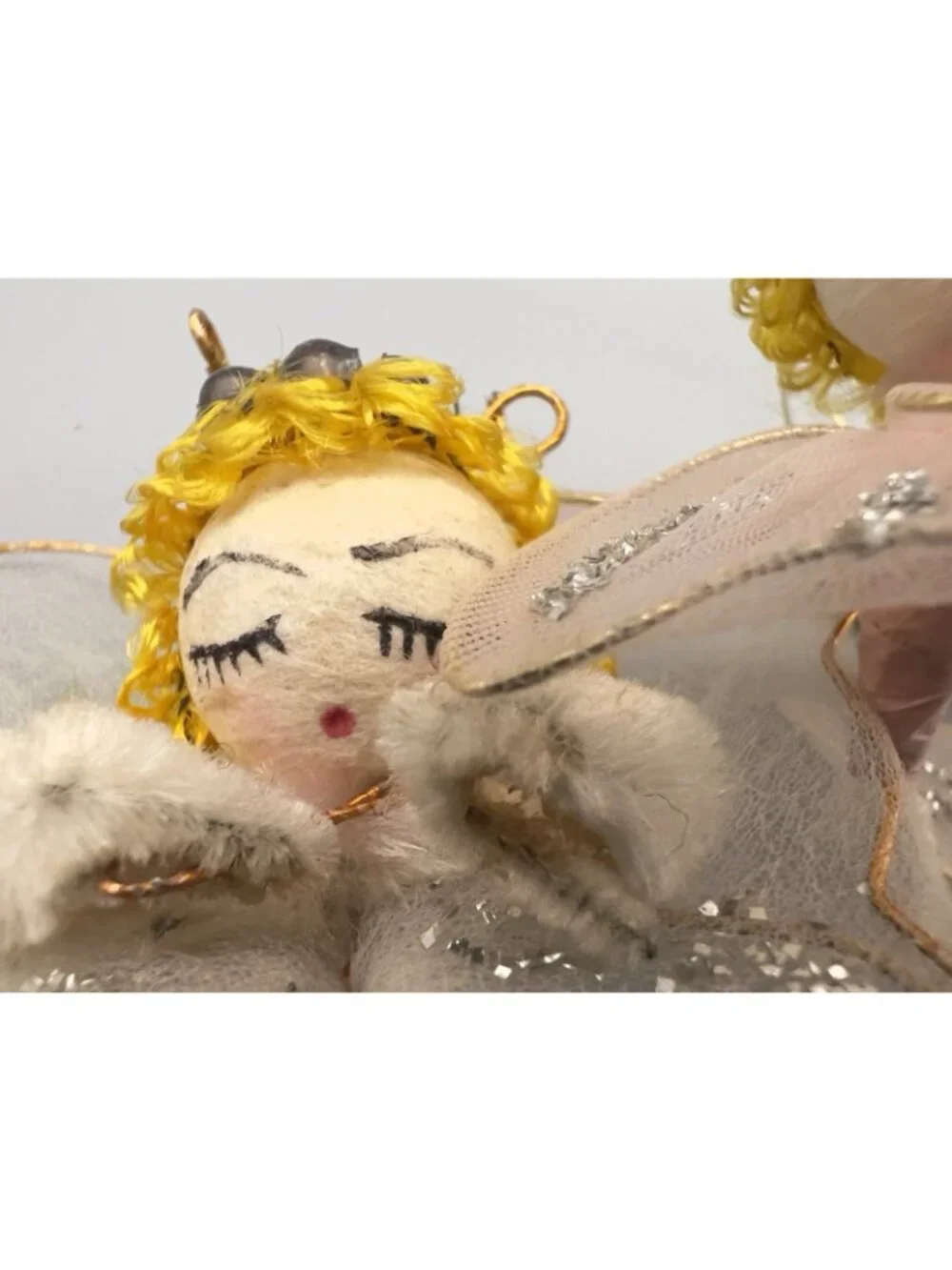 Vintage Spun Cotton Angel Ornaments Lot 8 Mid Century Japan Tulle Chenille MCM